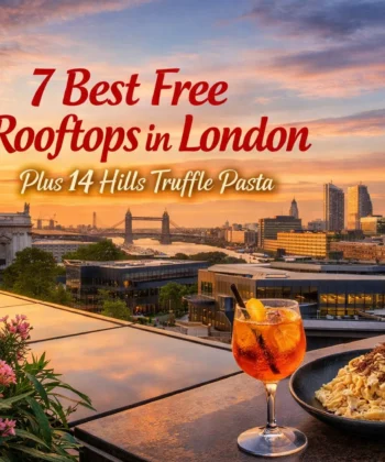 London rooftop sunset with cocktails