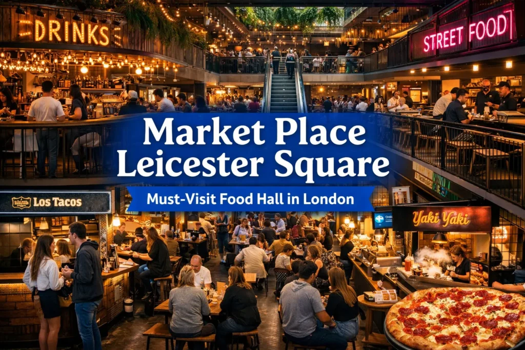 A digital photograph showcases market place leices