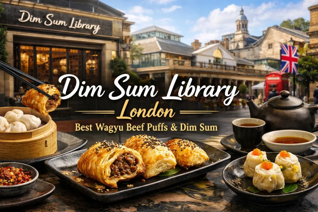Assorted dim sum dishes, including wagyu beef puffs, served at Dim Sum Library London.